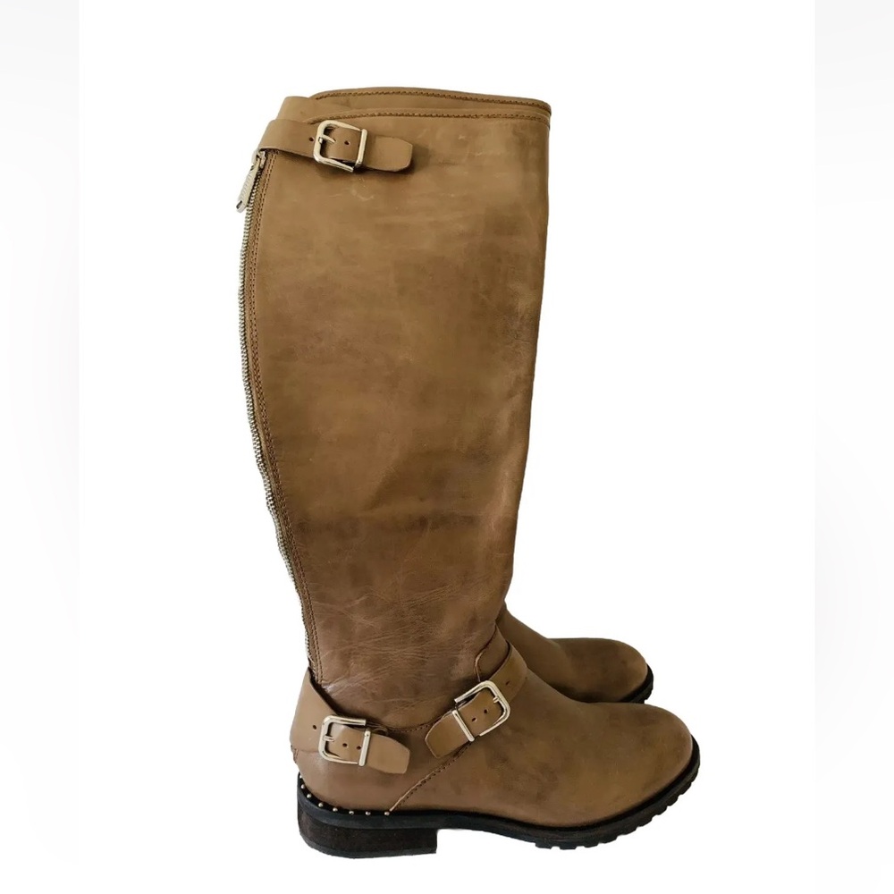 Donald Pliner Leather Riding Boots Women Sz 7.5 British Tan Western Equestrian